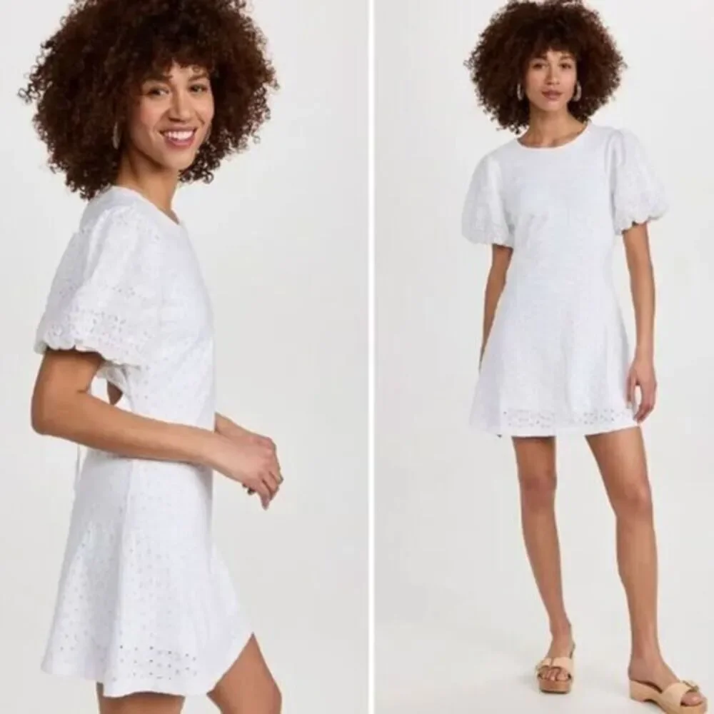 New! Free People‎ White Cotton Apricot Rose Mini Dress, size L